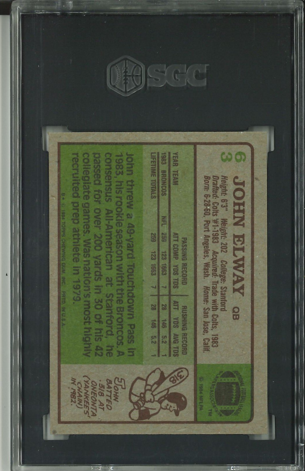 1984 Topps #63 John Elway SGC 6