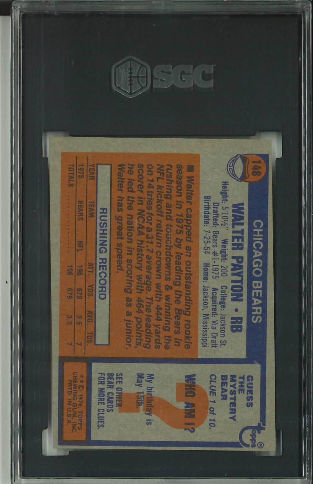 1976 Topps #148 Walter Payton RC SGC A