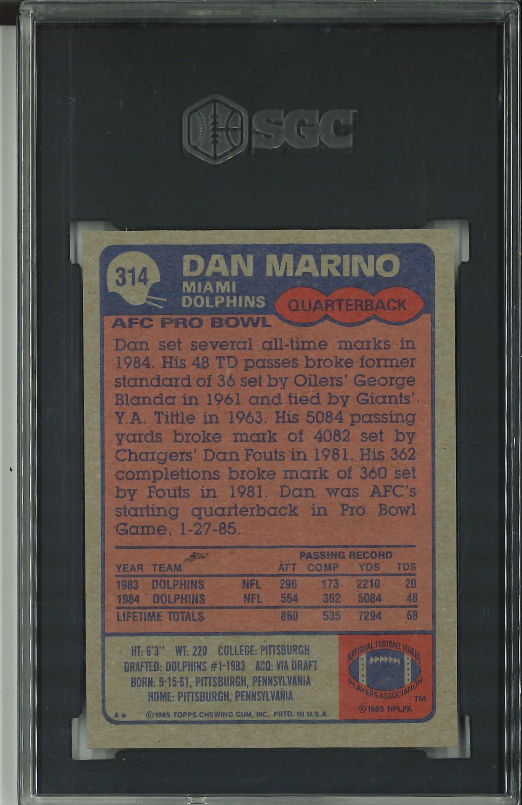 1985 Topps #314 Dan Marino SGC 8