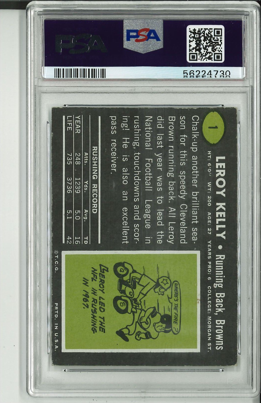 1969 Topps #1 Leroy Kelly PSA 6