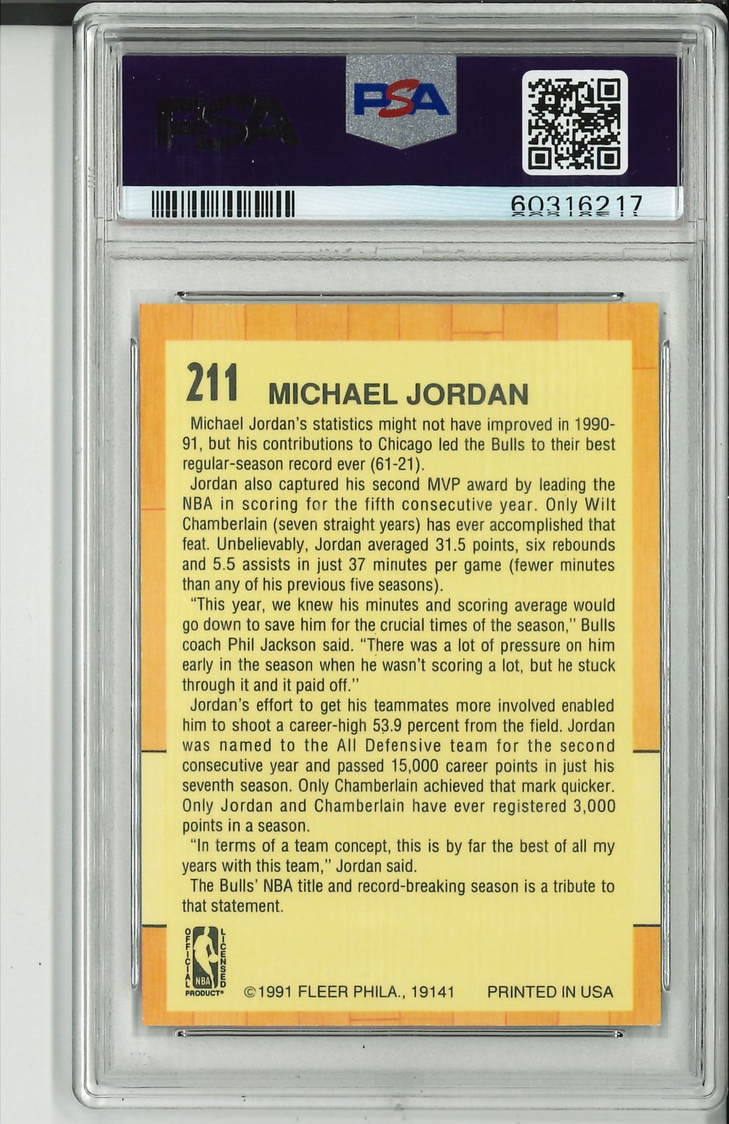 1991 Fleer #211 Michael Jordan PSA 8