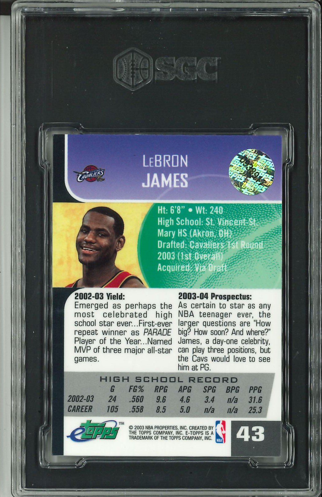 2003-04 Etopps #43 Lebron James SGC 9 RC