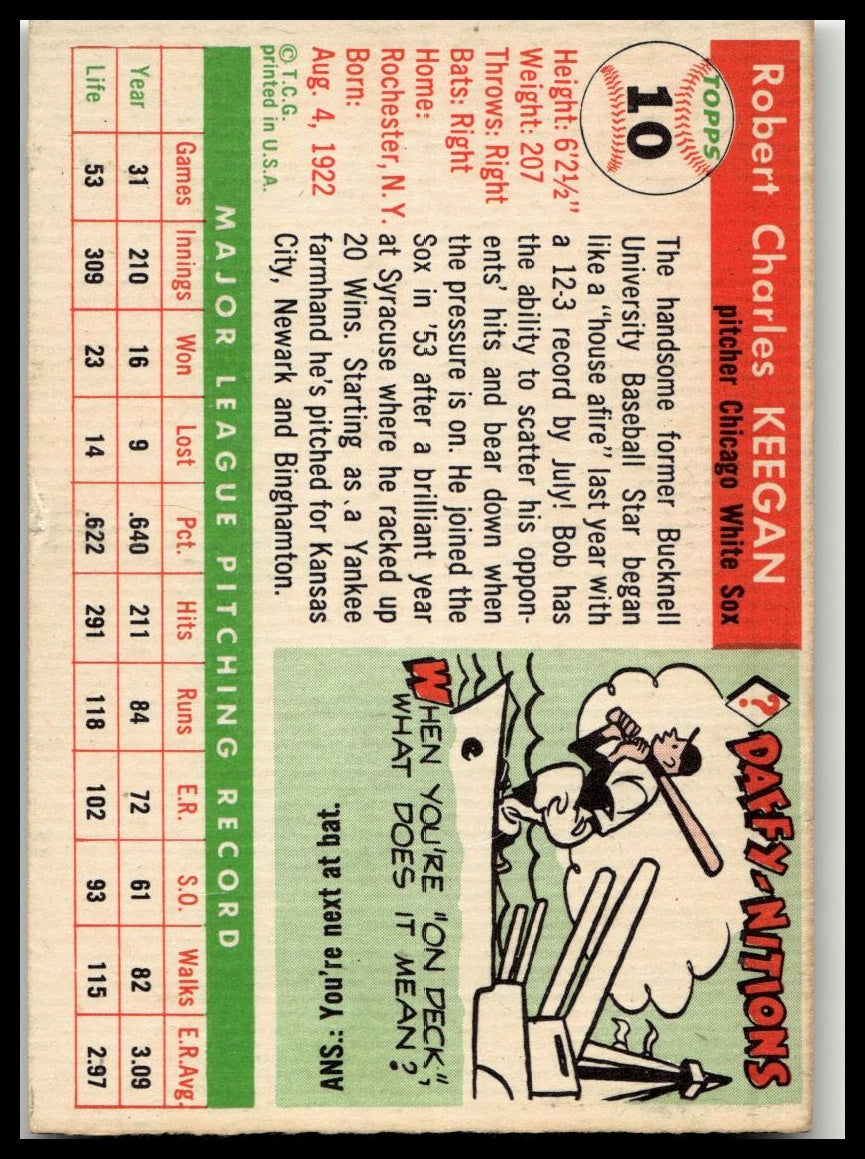 1955 Topps #10 Bob Keegan Excellent