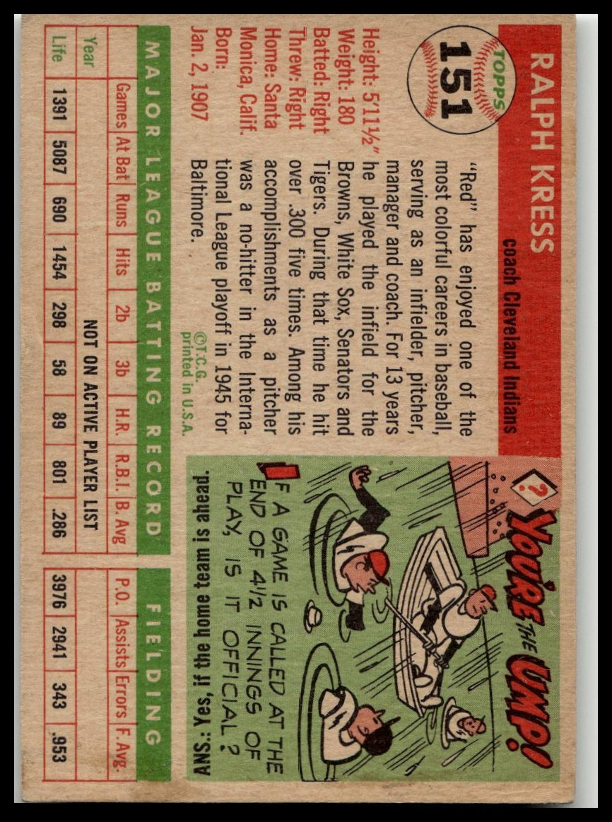 1955 Topps #151 Red Kress Very Good