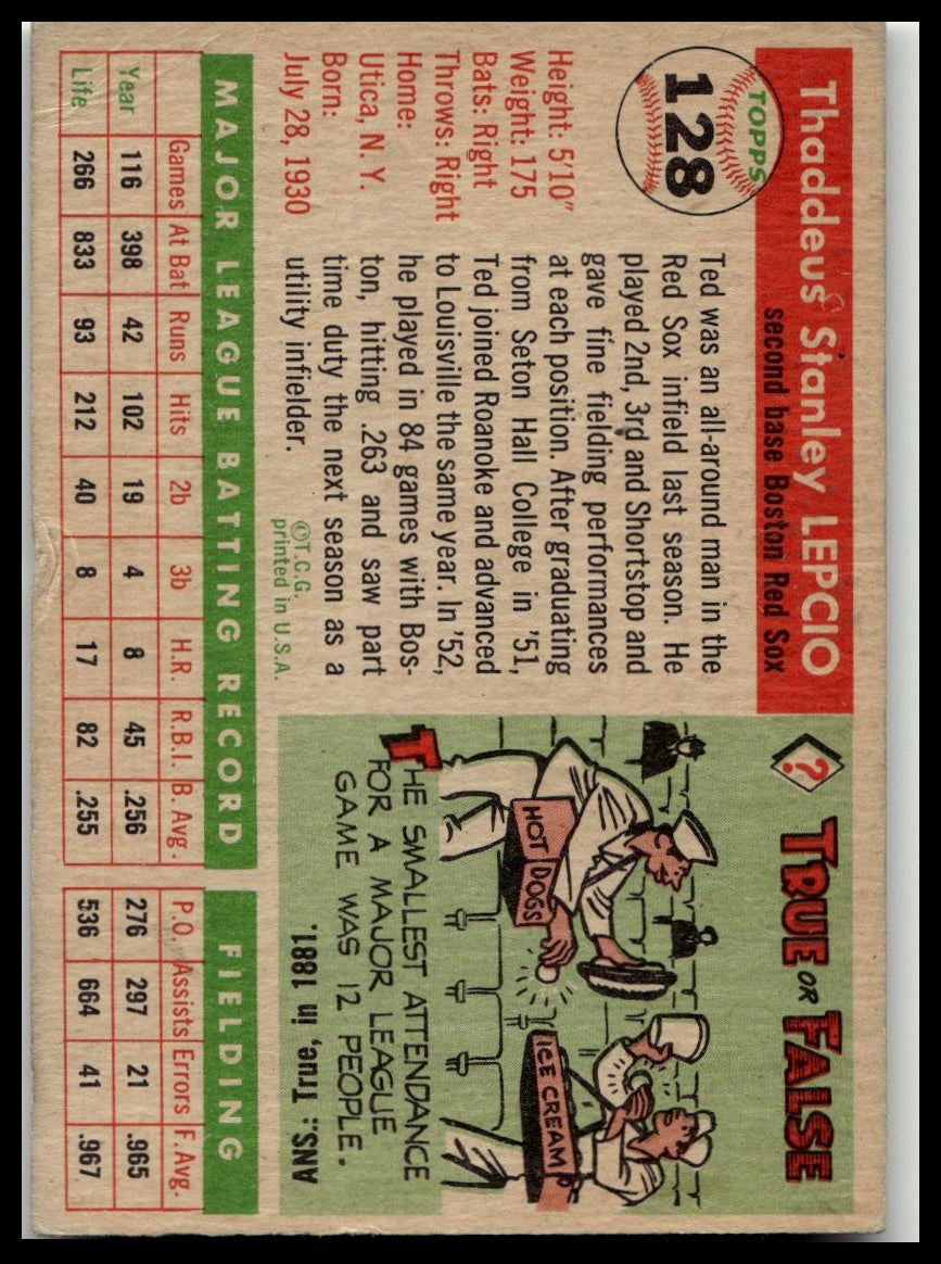 1955 Topps #128 Ted Lepcio Very Good