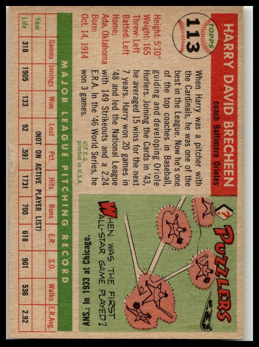 1955 Topps #113 Harry Brecheen Very Good