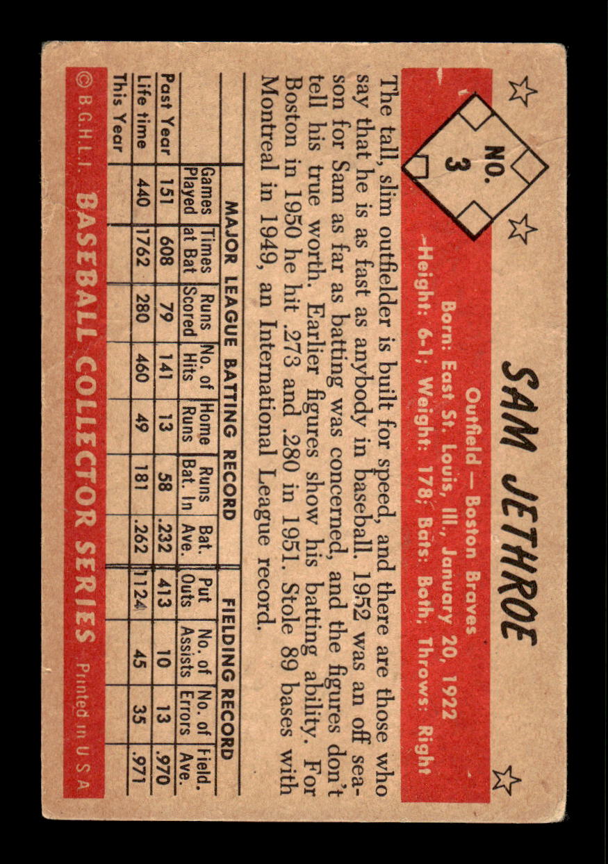 1953 Bowman Color #3 Sam Jethroe Very Good HOF-10001487