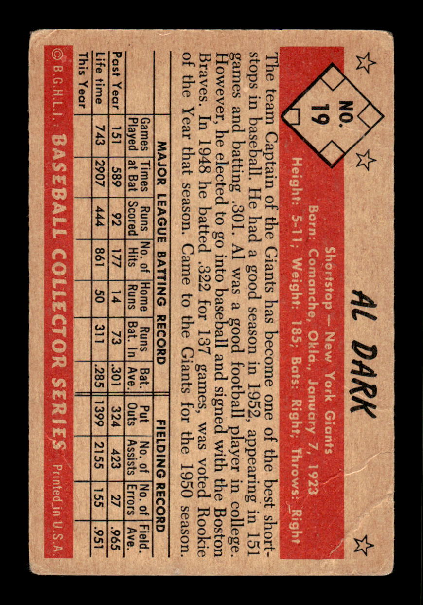 1953 Bowman Color #19 Al Dark Very Good HOF-10001498