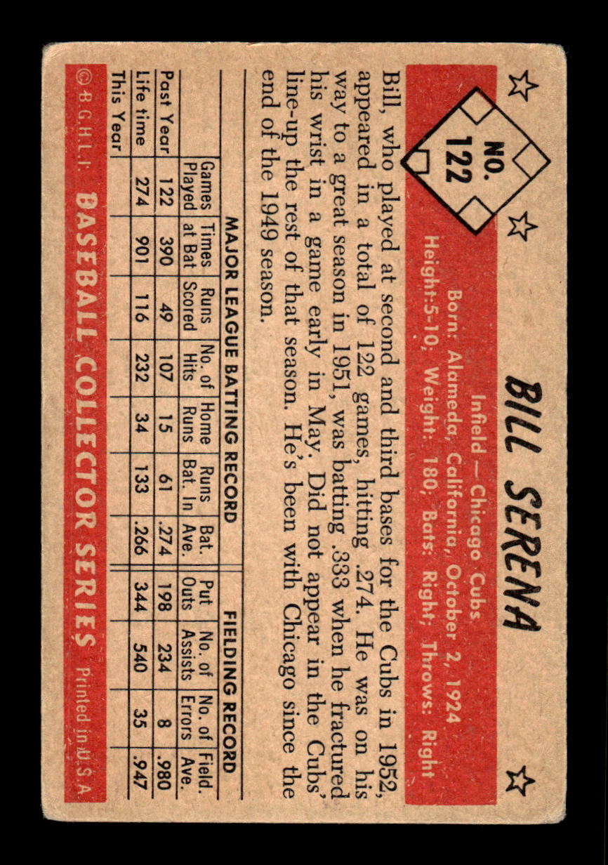 1953 Bowman Color #122 Bill Serena Very Good HOF-10001554