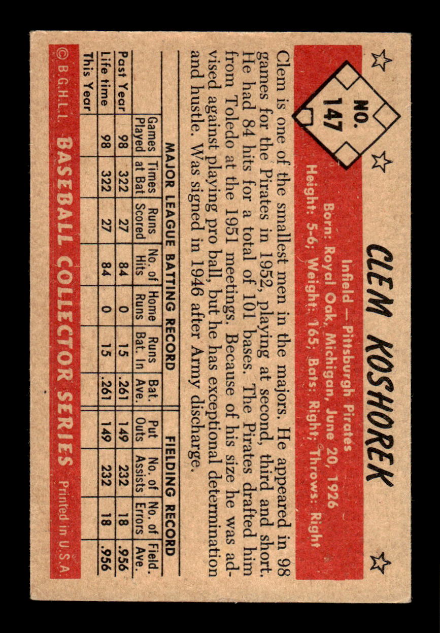 1953 Bowman Color #147 Clem Koshorek Excellent HOF-10001568