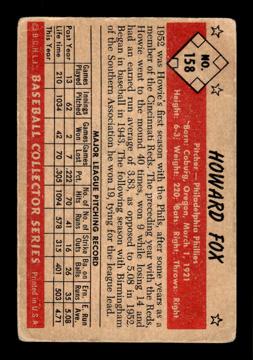 1953 Bowman Color #158 Howie Fox Very Good HOF-10001577