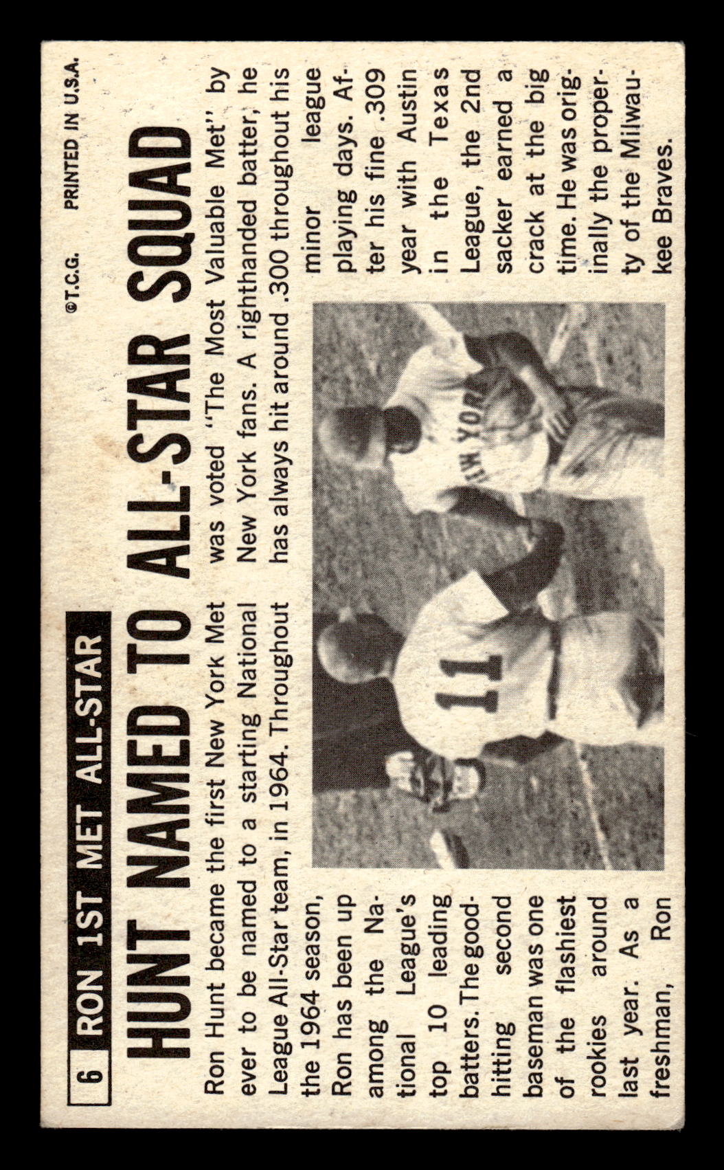 1964 Topps Giants #6 Ron Hunt Excellent HOF-10001630