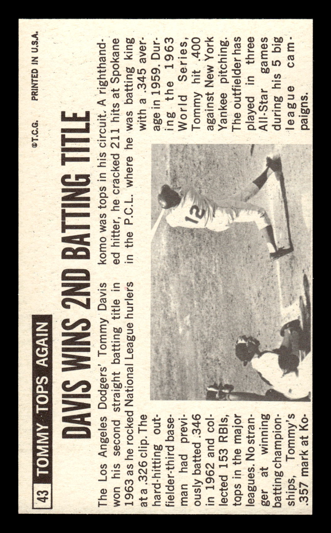1964 Topps Giants #43 Tommy Davis Excellent HOF-10001634