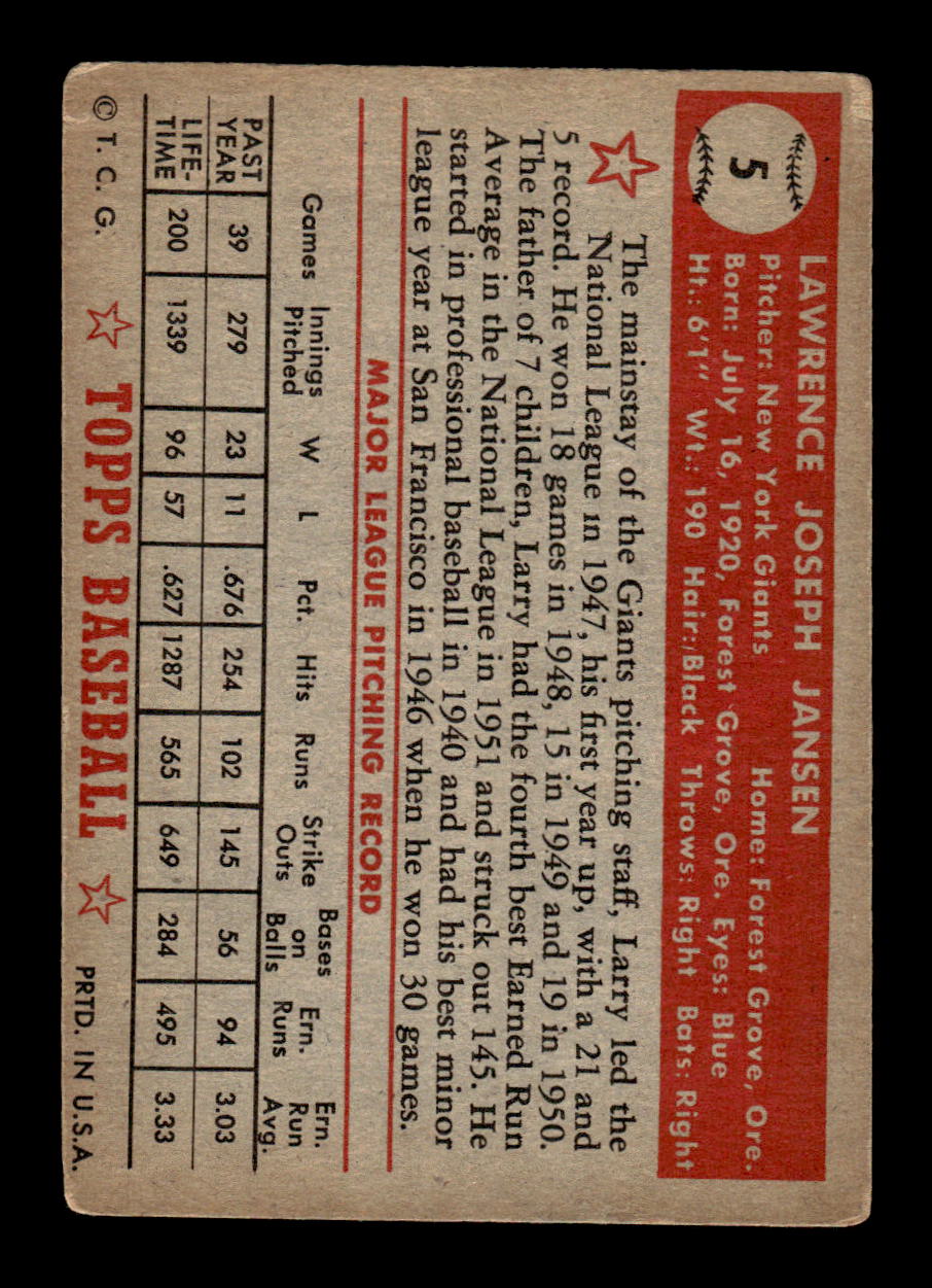 1952 Topps #5 Larry Jansen Poor HOF-10001642