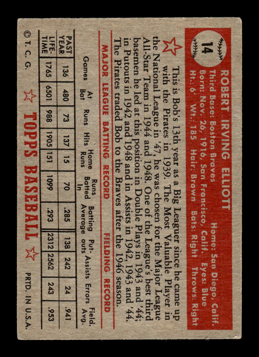 1952 Topps #14 Bob Elliott Very Good HOF-10001648