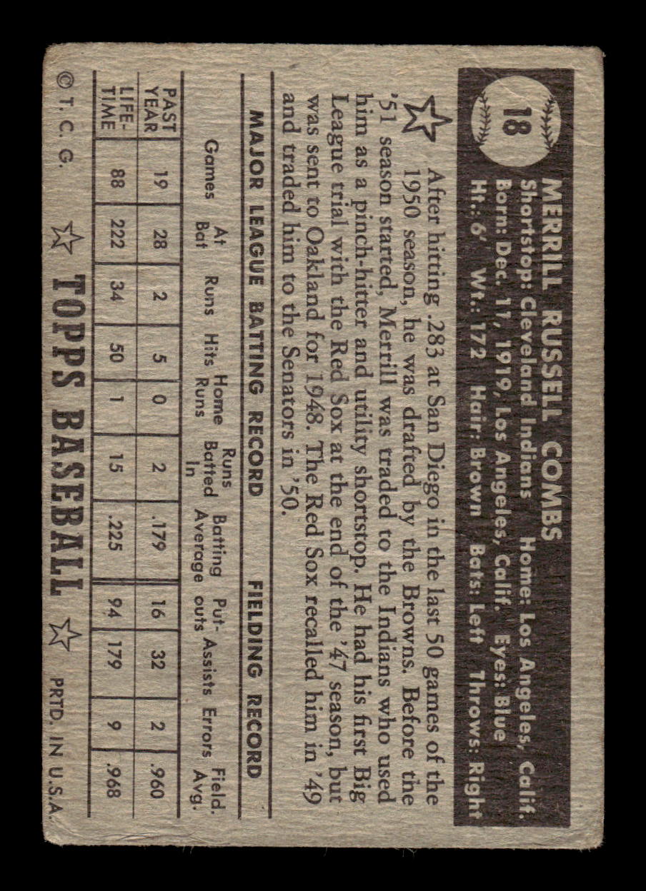 1952 Topps #18 Merrill Combs Very Good HOF-10001653