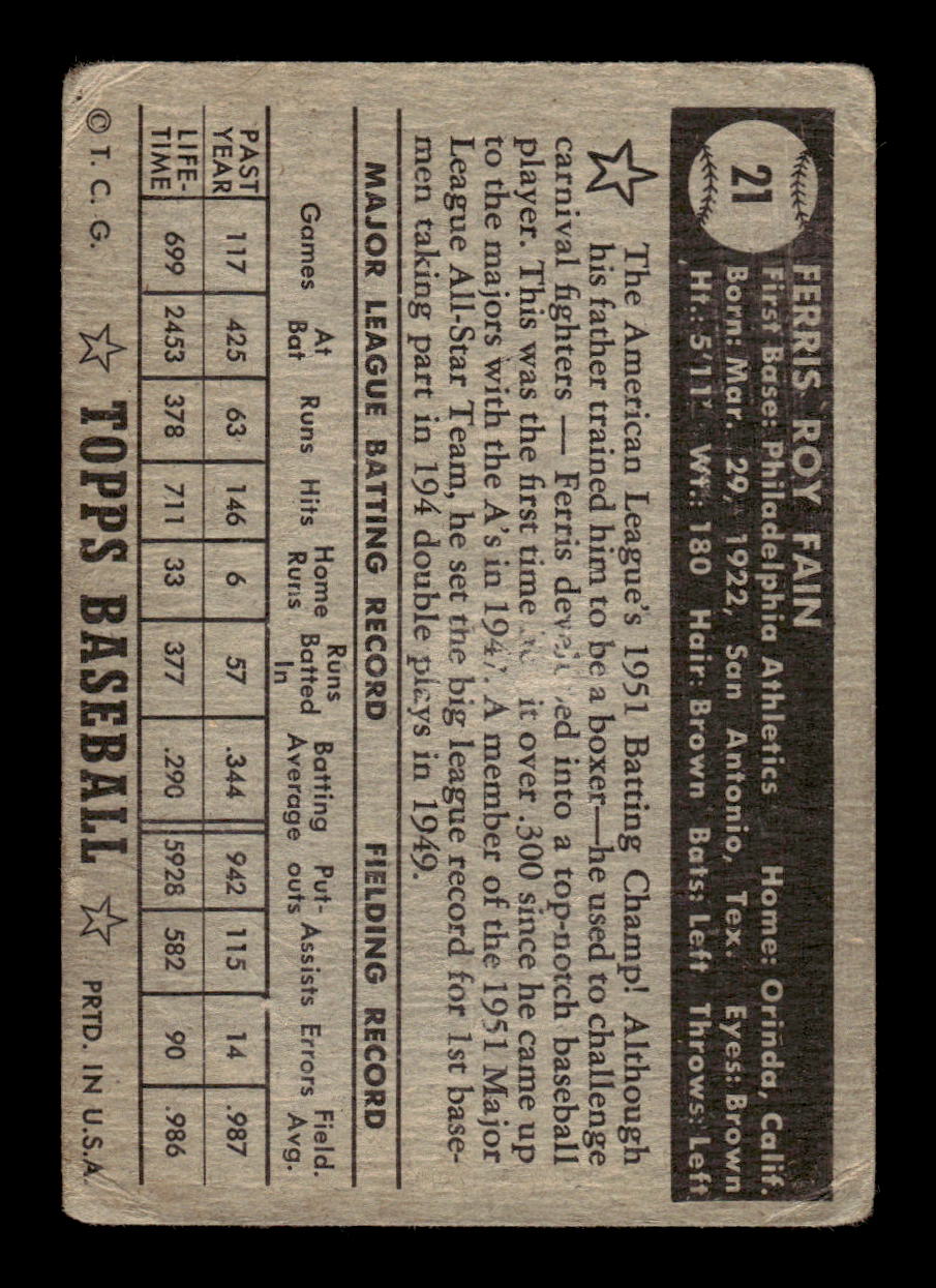 1952 Topps #21b Ferris Fain Very Good HOF-10001657