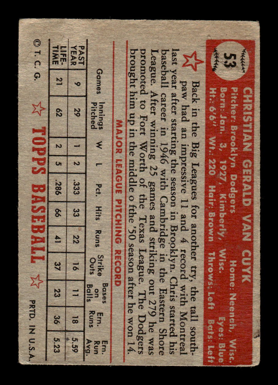 1952 Topps #53 Chris Van Cuyk Very Good HOF-10001684