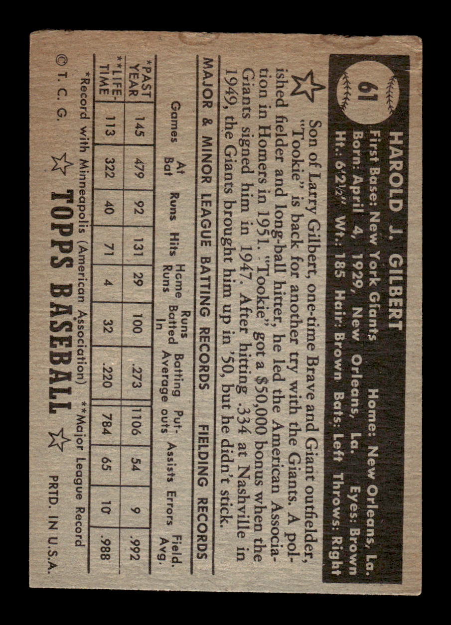 1952 Topps #61 Tookie Gilbert Very Good HOF-10001692