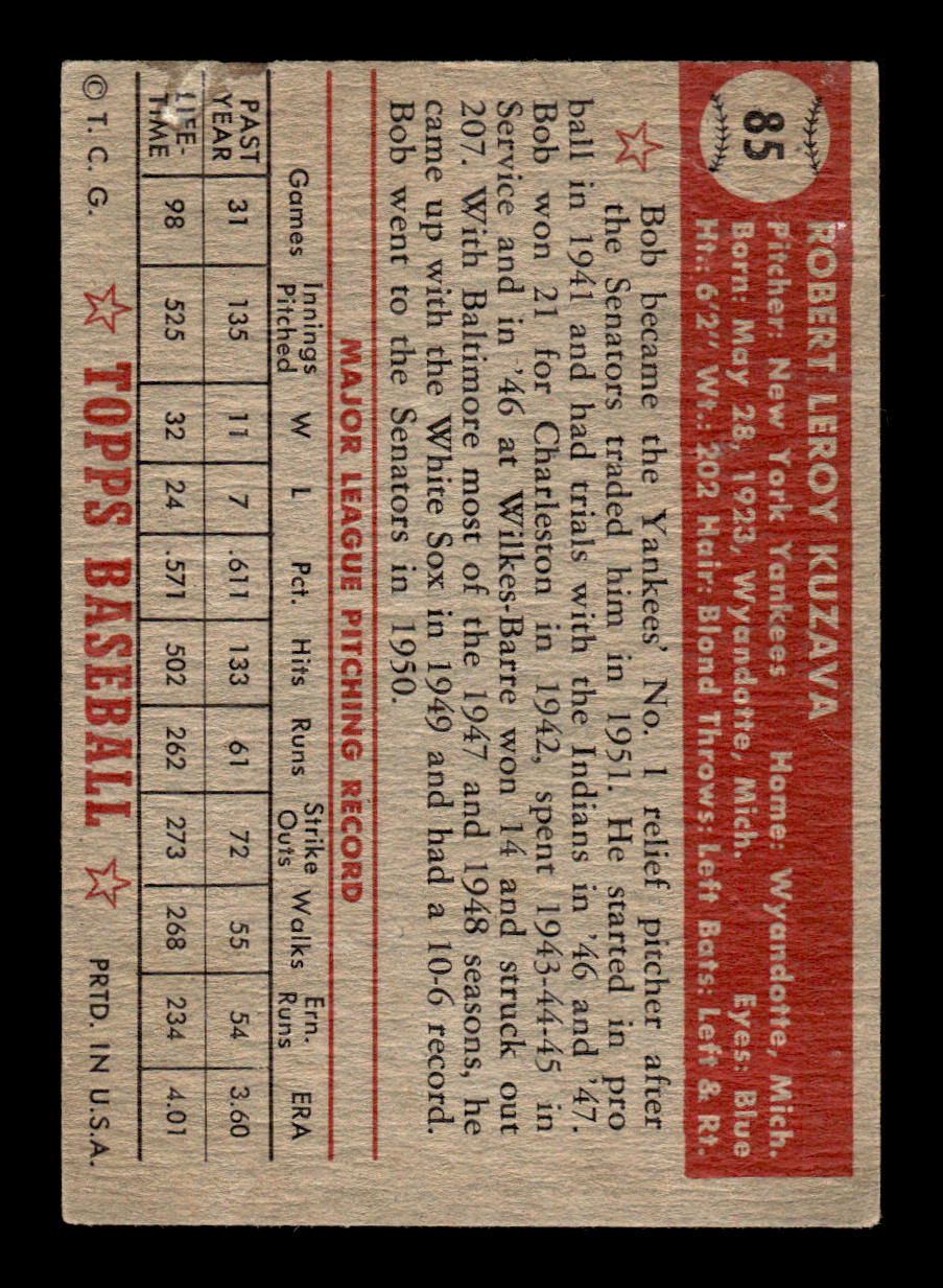 1952 Topps #85 Bob Kuzava Poor HOF-10001713