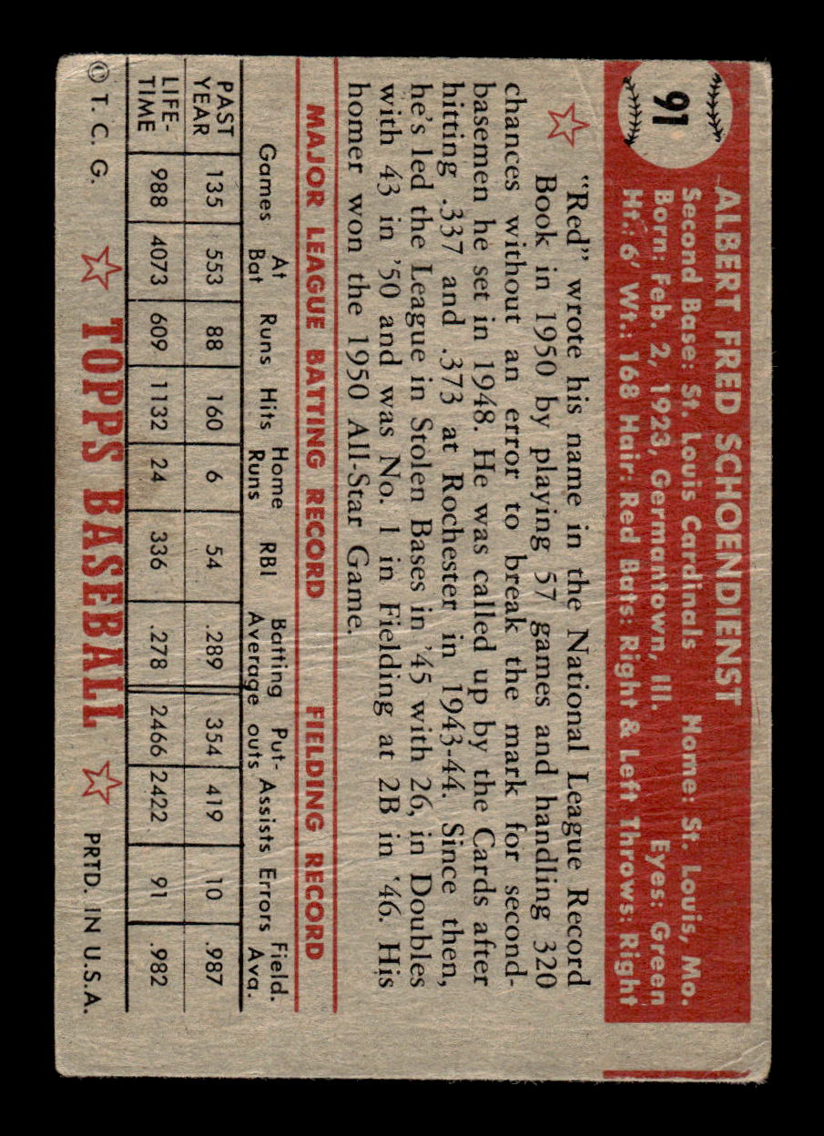 1952 Topps #91 Al Schoendienst Very Good HOF-10001718