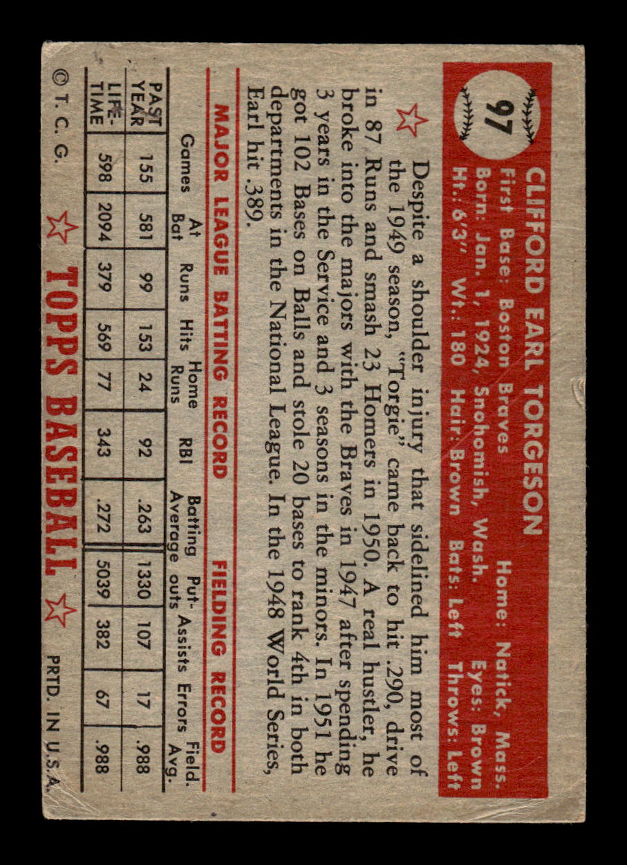 1952 Topps #97 Earl Torgeson Very Good HOF-10001724