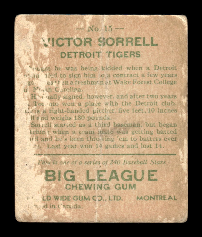 1933 World Wide Gum (V353) #15 Victor Sorrell Poor HOF-10001731