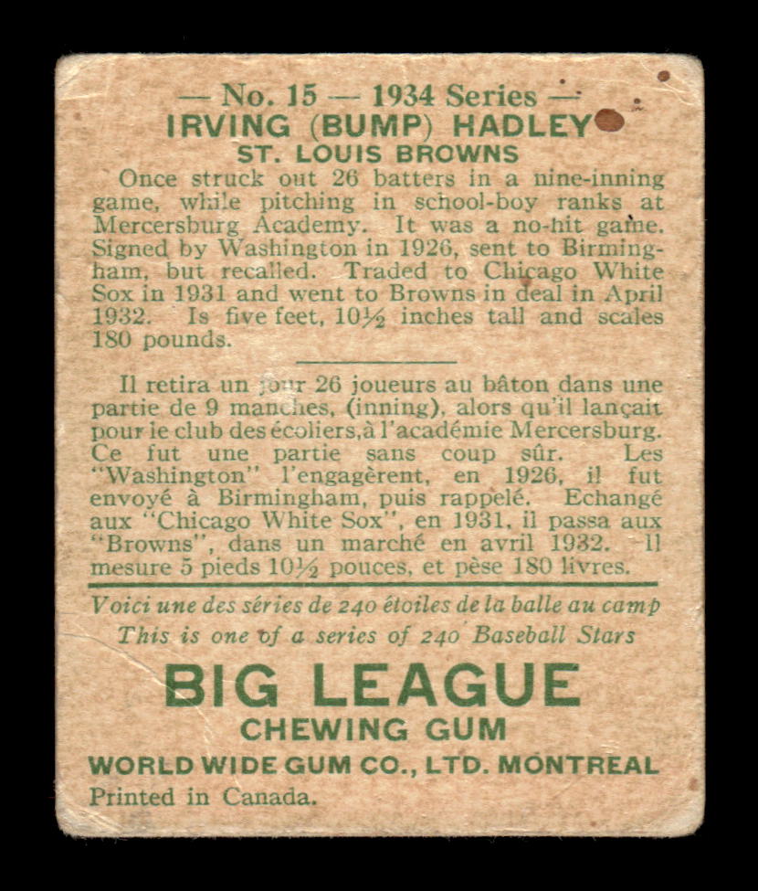 1933 Goudey (R319) #140 Irving “Bump” Hadley Very Good HOF-10001770