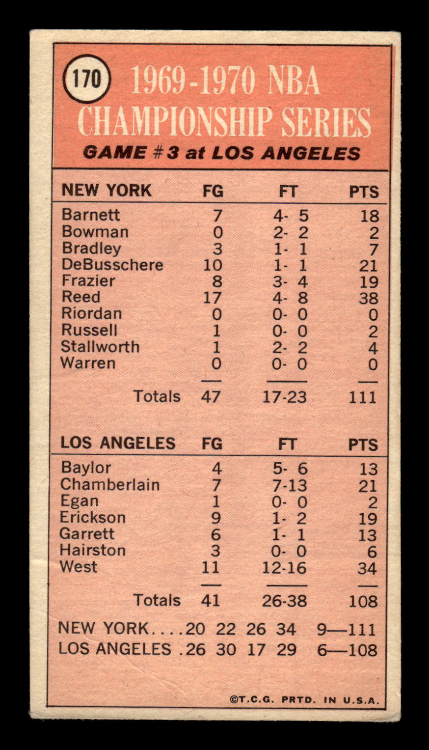 1970-71 Topps #170 1969-70 NBA Championship Game Excellent HOF-10001830
