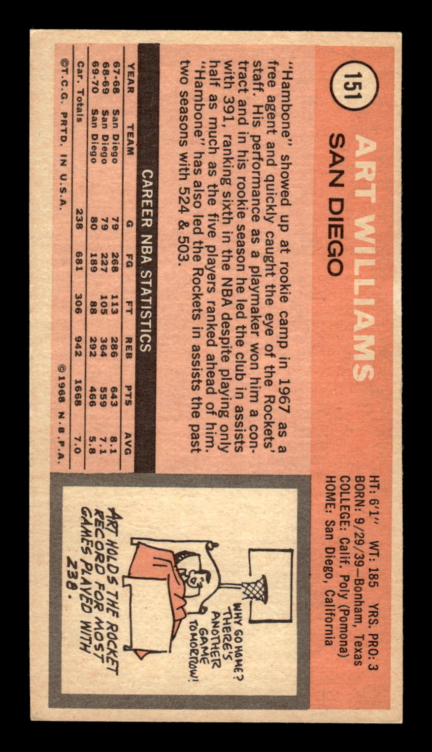 1970-71 Topps #151 Art Williams Excellent HOF-10001839