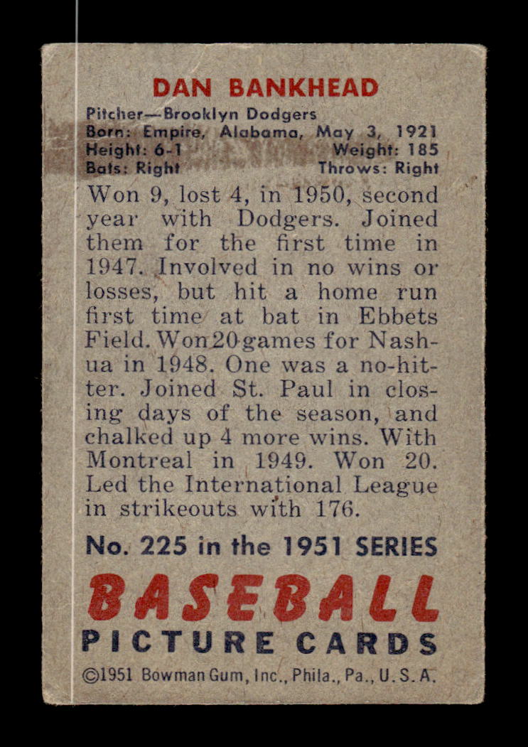 1951 Bowman #225 Dan Bankhead Very Good HOF-10001924