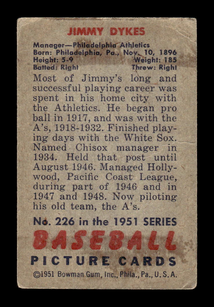 1951 Bowman #226 Jimmy Dykes Very Good HOF-10001925