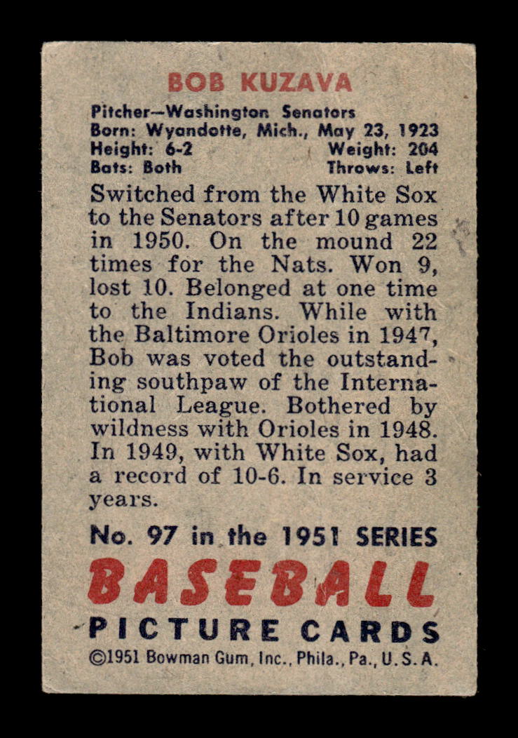 1951 Bowman #97 Bob Kuzava Very Good HOF-10001944