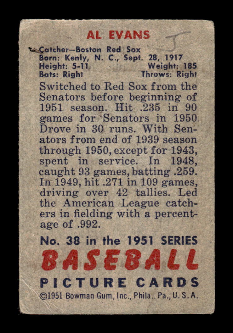 1951 Bowman #38 Al Evans Poor HOF-10001947