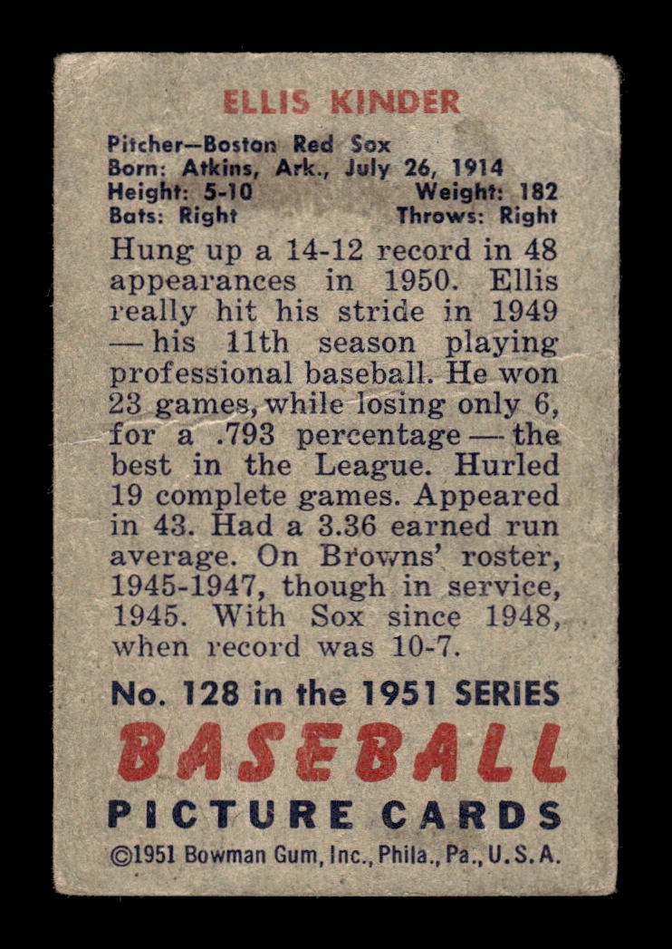 1951 Bowman #128 Ellis Kinder Poor HOF-10001955