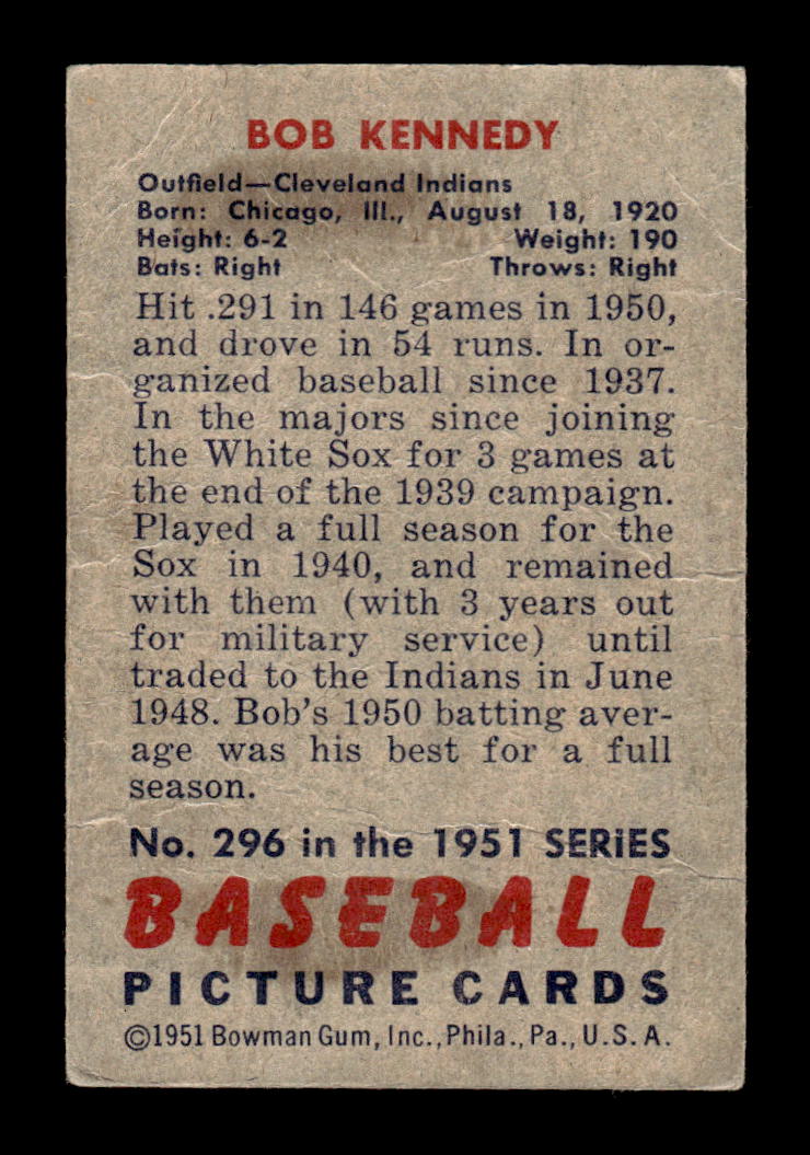 1951 Bowman #296 Bob Kennedy Poor HOF-10001960