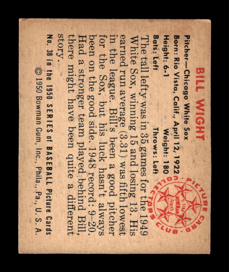 1950 Bowman #38 Bill Wight Very Good HOF-10002032