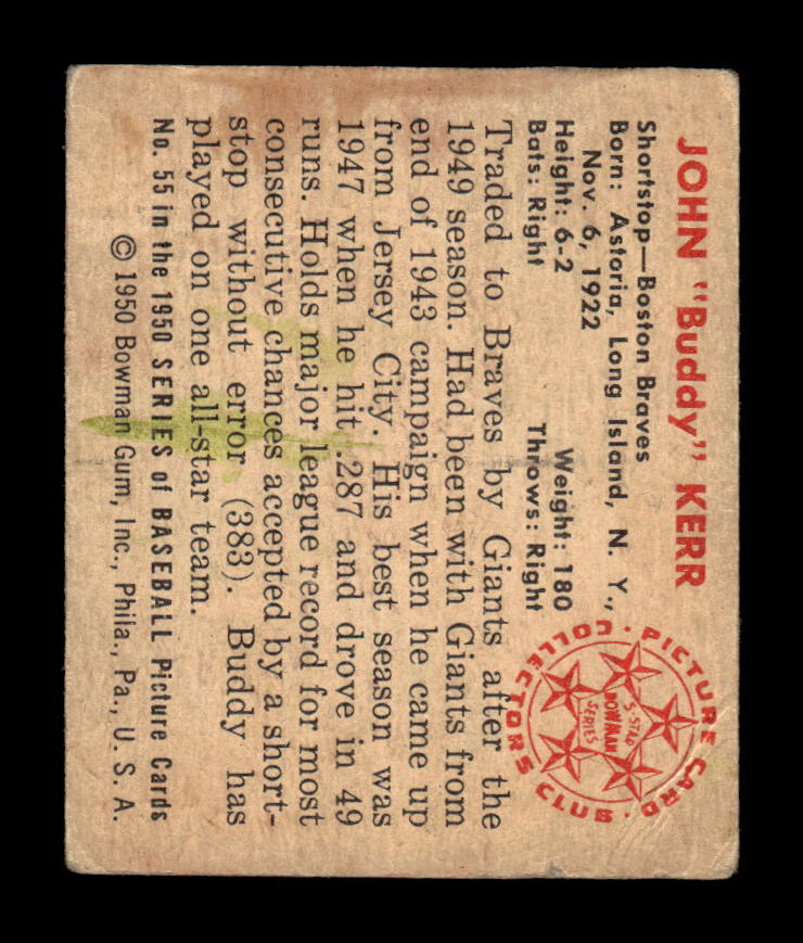 1950 Bowman #55 John "Buddy" Kerr Very Good HOF-10002040
