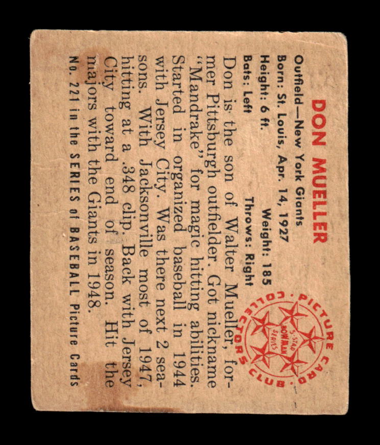 1950 Bowman #221 Don Mueller Very Good HOF-10002047