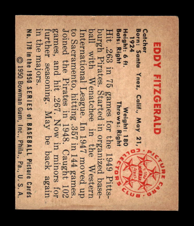 1950 Bowman #178 Eddy FitzGerald Very Good HOF-10002052