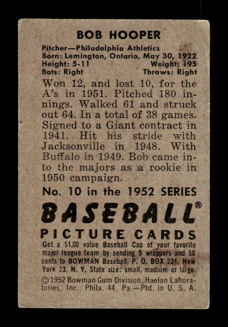1952 Bowman #10 Bob Hooper Very Good HOF-10002061