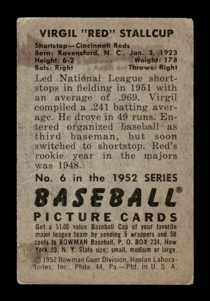 1952 Bowman #6 Virgil Stallcup Very Good HOF-10002062