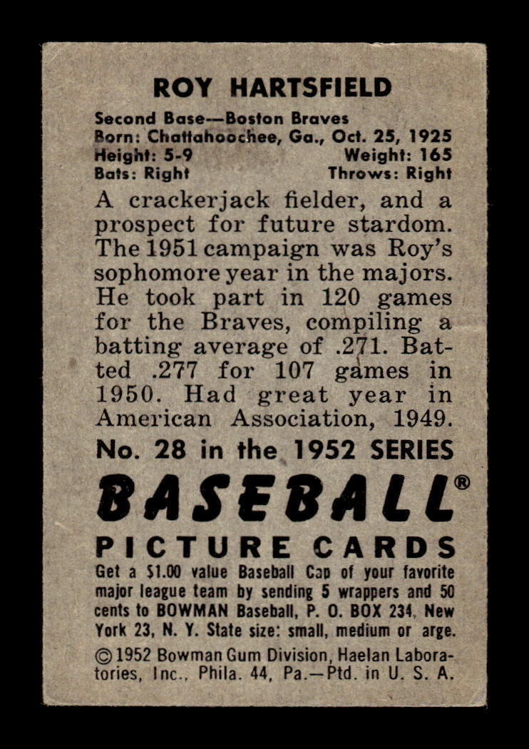 1952 Bowman #28 Roy Hartsfield Very Good HOF-10002070