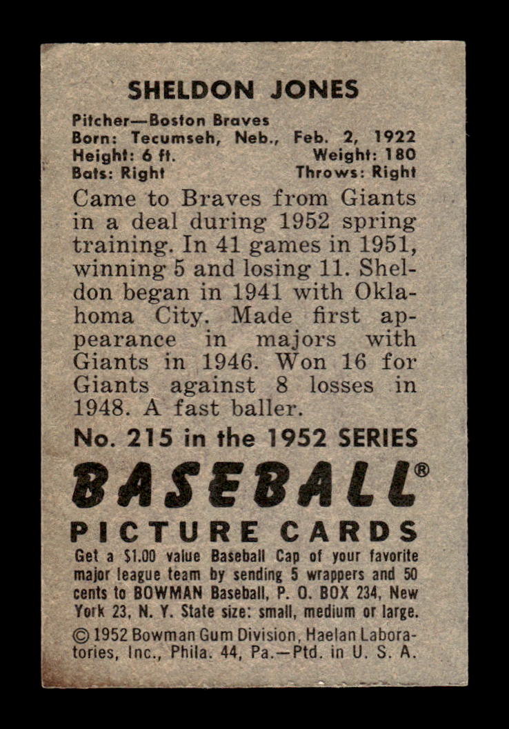 1952 Bowman #215 Sheldon Jones Very Good HOF-10002106