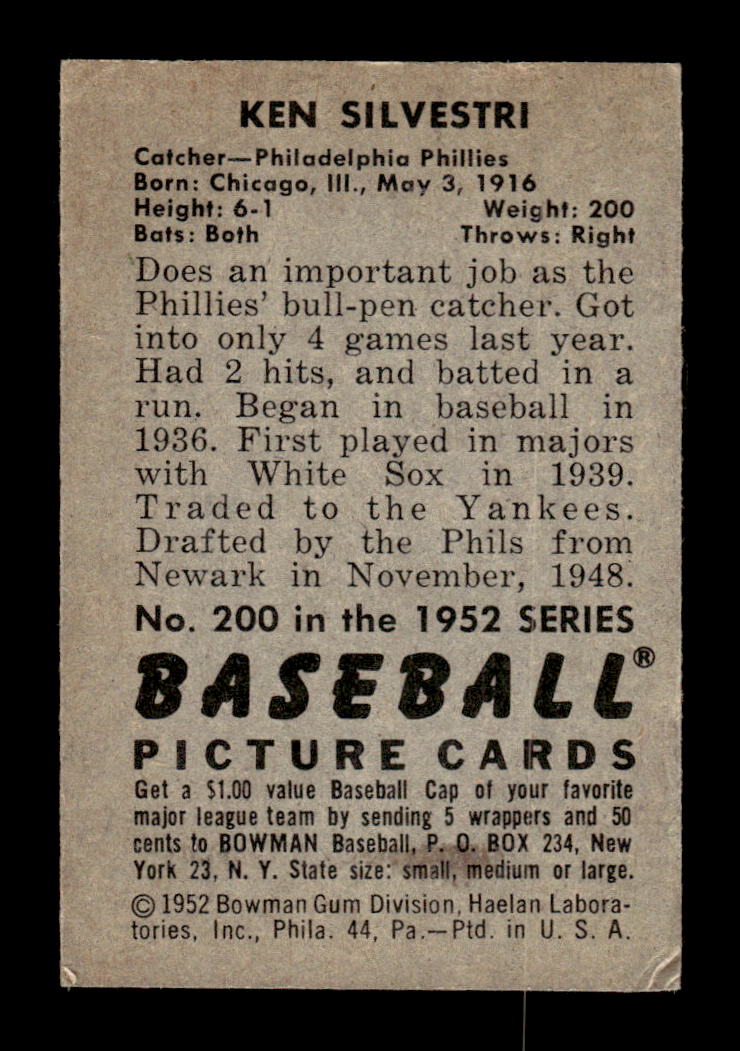 1952 Bowman #200 Ken Silvestri Very Good HOF-10002107