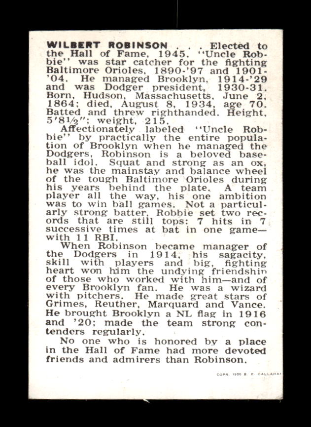 1950-56 Callahan Hall of Fame #NNO Wilbert Robinson Excellent HOF-10002141