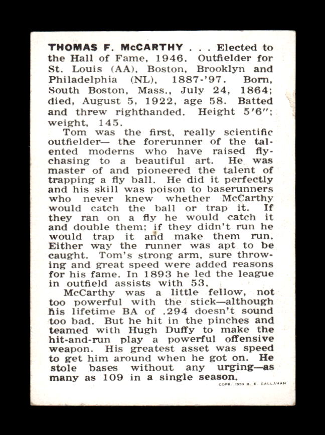 1950-56 Callahan Hall of Fame #NNO Tom McCarthy Excellent HOF-10002144