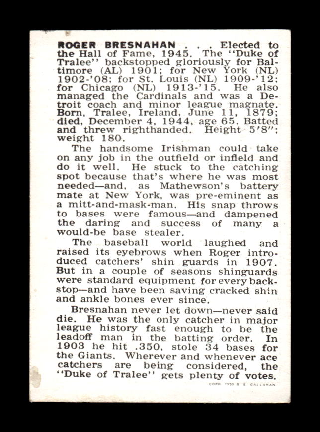 1950-56 Callahan Hall of Fame #NNO Roger Bresnahan Excellent HOF-10002145