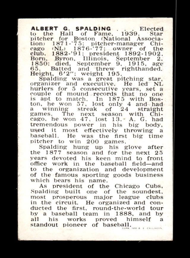 1950-56 Callahan Hall of Fame #NNO A.G. Spalding Excellent HOF-10002155