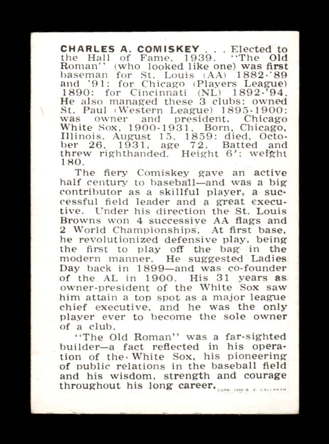 1950-56 Callahan Hall of Fame #NNO Charles Comiskey Excellent HOF-10002156